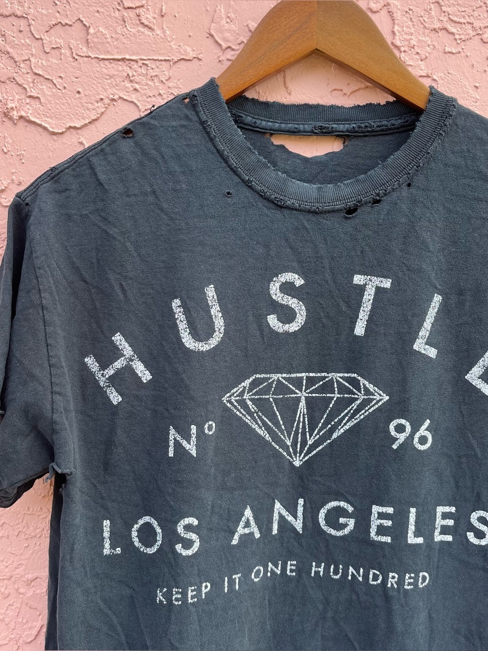 Hustle Los Angeles Shredded Distressed T-Shirt Faded